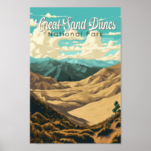 Great Sand Dunes National Park Illustration Retro Poster