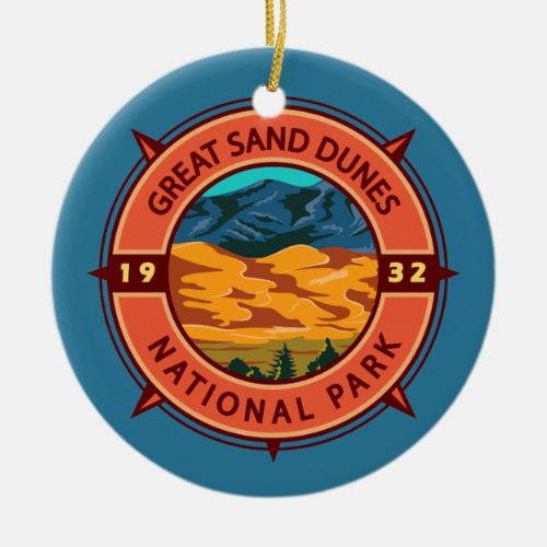 Great Sand Dunes National Park Retro Compass Ceramic Ornament