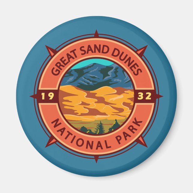Great Sand Dunes National Park Retro Compass Magnet (Front)