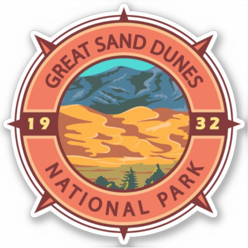 Great Sand Dunes National Park Retro Compass Sticker