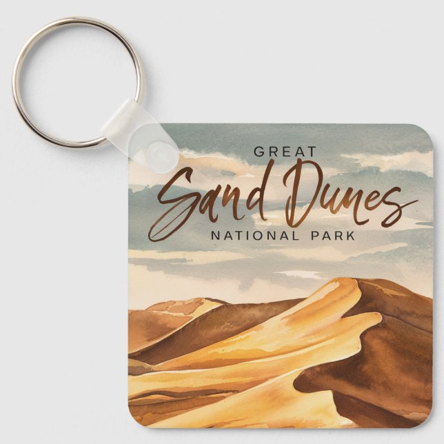 Great Sand Dunes National Park Watercolor Art Keychain (Front)