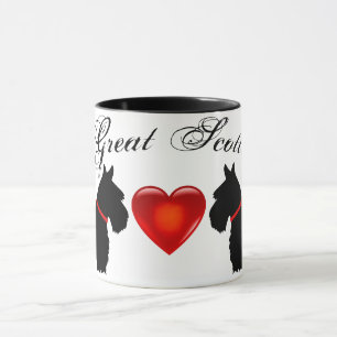 "Great Scott !" Scottish Terrier, red collar/heart Mug