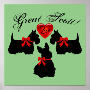 "Great Scott !",Scottish Terrier/red love heart Poster