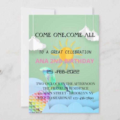 Great sea sky design and mermaids for your princes invitation