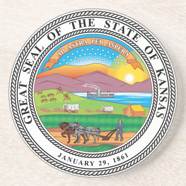Great seal of the state of Kansas Sandstone Coaster (Front)