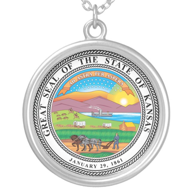 Great seal of the state of Kansas Silver Plated Necklace (Front)