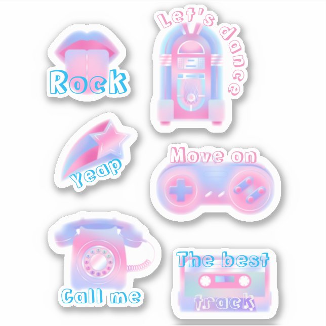Great set of pink music retro sticker (Front)