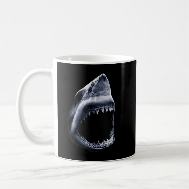 Great Shark Face Graphic Ocean Bite Lover Giant Wh Coffee Mug (Left)