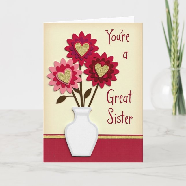Great Sister Heart Flowers Card (Front)