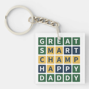 GREAT SMART CHAMP HAPPY DADDY Wordle Style Dad Keychain