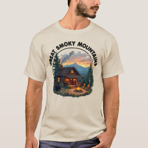Great Smoky Mountains - Bear and Cabin T-Shirt
