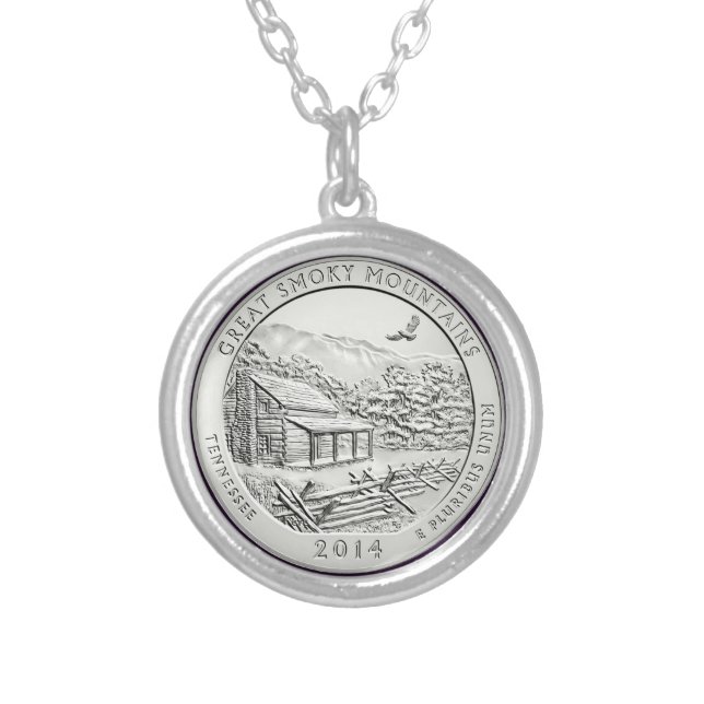 GREAT SMOKY MOUNTAINS COIN SILVER PLATED NECKLACE (Front)