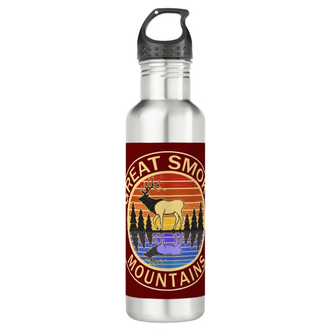 Great Smoky Mountains Elk Stainless Steel Water Bottle (Front)