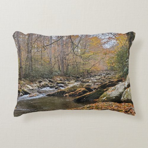 Great Smoky Mountains Fall Autumn River Accent Pillow