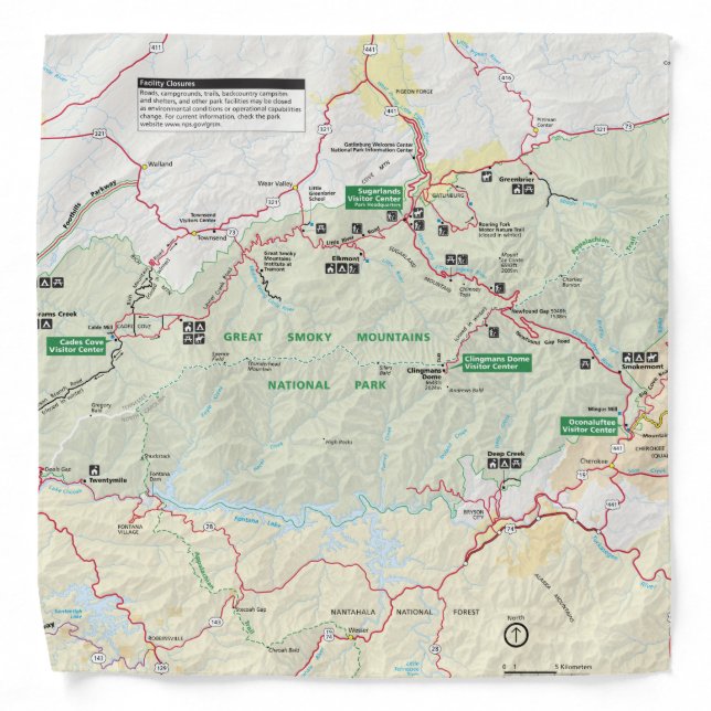 Great Smoky Mountains map bandana (Front)
