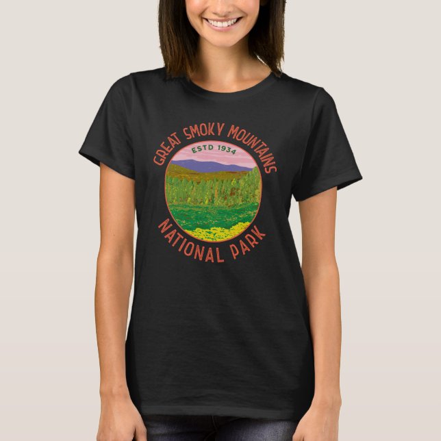 Great Smoky Mountains National Park Art Distressed T-Shirt (Front)