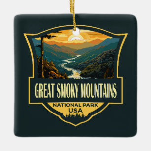 Great Smoky Mountains National Park Illustration Ceramic Ornament