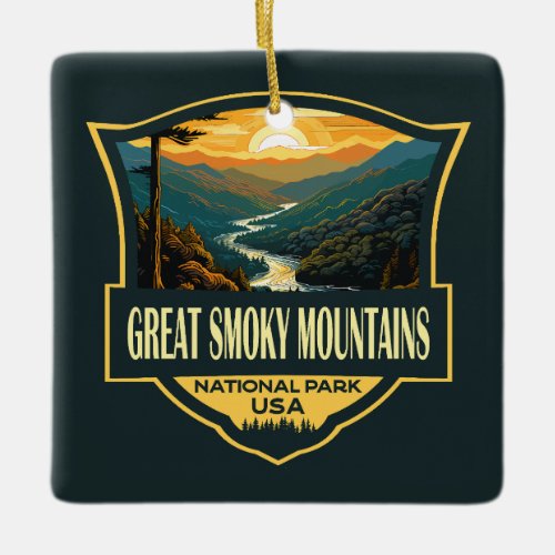 Great Smoky Mountains National Park Illustration Ceramic Ornament