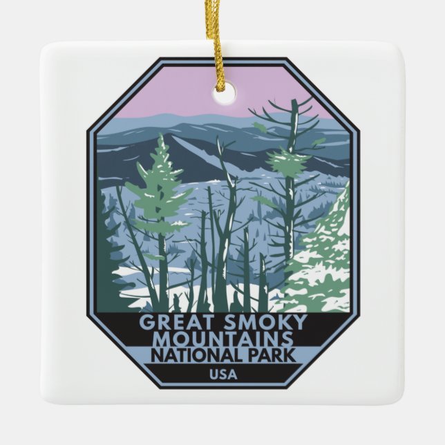  Great Smoky Mountains National Park Retro Ceramic Ornament (Front)