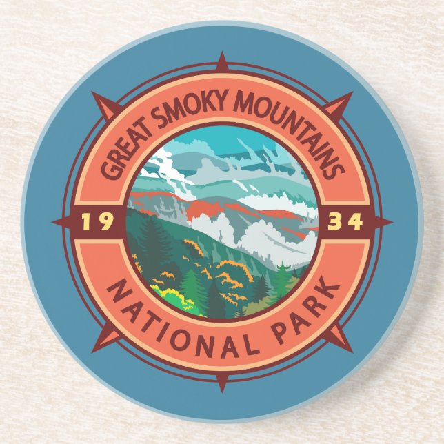Great Smoky Mountains National Park Retro Compass Coaster (Front)