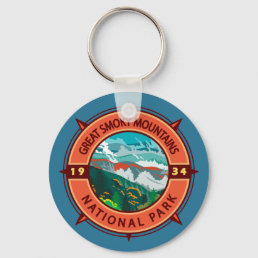 Great Smoky Mountains National Park Retro Compass Keychain