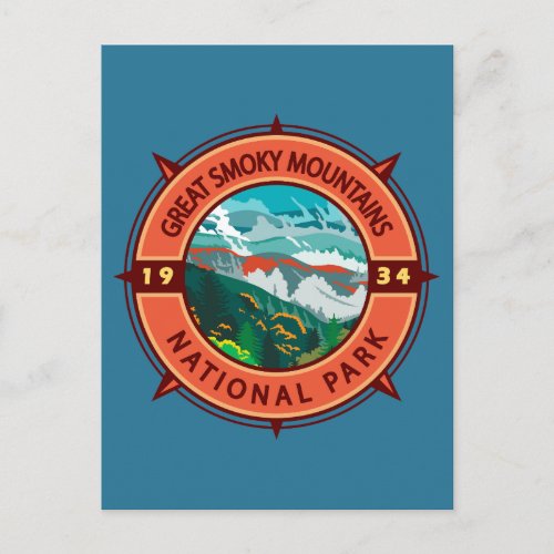 Great Smoky Mountains National Park Retro Compass Postcard