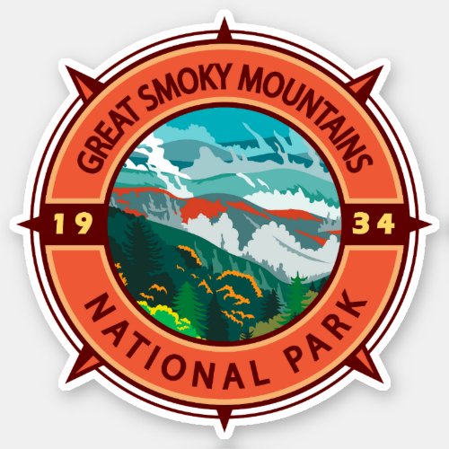 Great Smoky Mountains National Park Retro Compass Sticker