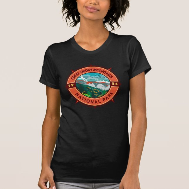 Great Smoky Mountains National Park Retro Compass T-Shirt (Front)
