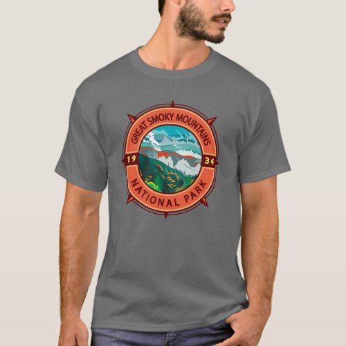 Great Smoky Mountains National Park Retro Compass T_Shirt