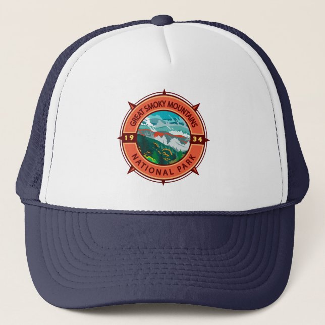 Great Smoky Mountains National Park Retro Compass Trucker Hat (Front)