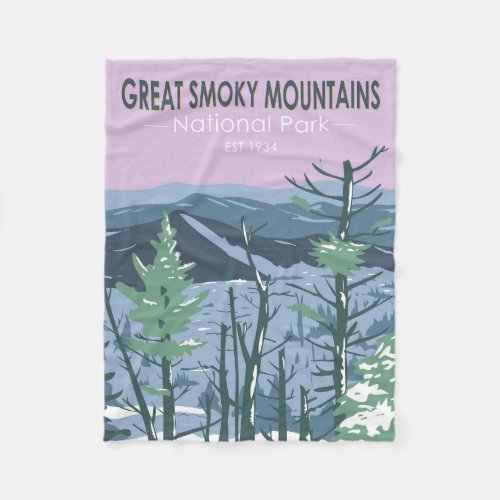  Great Smoky Mountains National Park Retro  Fleece Blanket