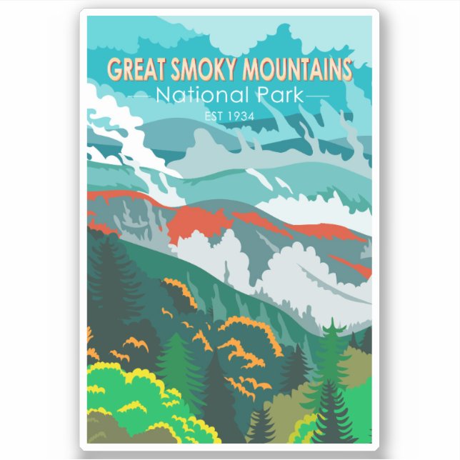 Great Smoky Mountains National Park Retro Sticker (Front)
