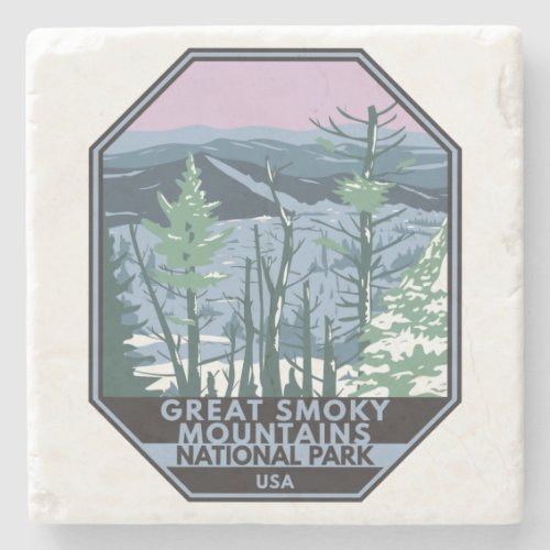  Great Smoky Mountains National Park Retro  Stone Coaster