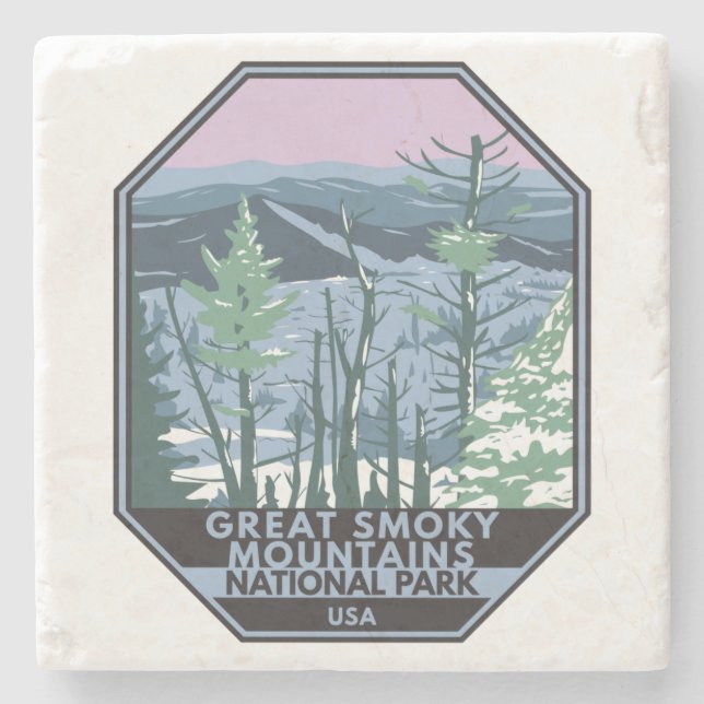  Great Smoky Mountains National Park Retro  Stone Coaster (Front)