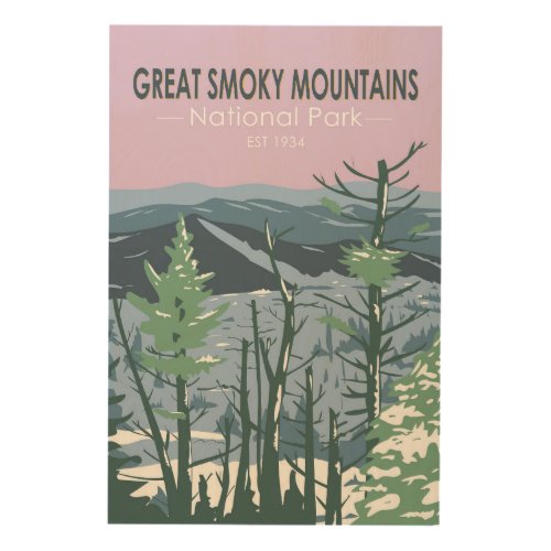  Great Smoky Mountains National Park Retro Wood Wall Art