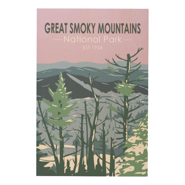  Great Smoky Mountains National Park Retro Wood Wall Art (Front)