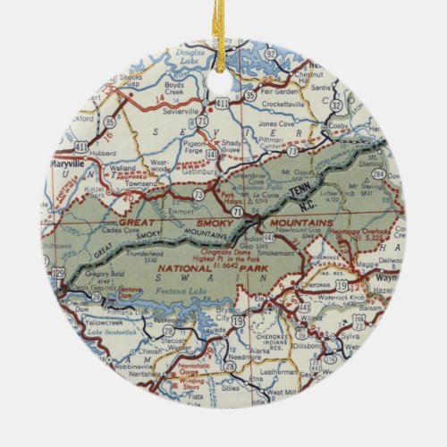 Great Smoky Mountains National Park Vintage Map Ceramic Ornament