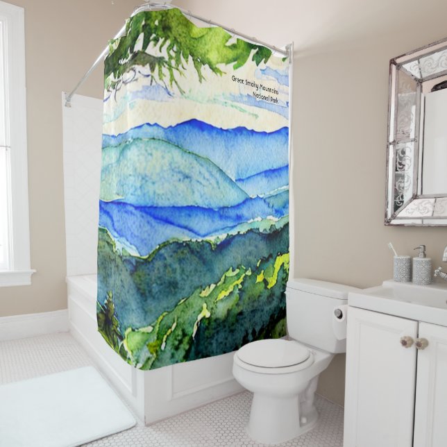 Great Smoky Mountains National Park watercolor Shower Curtain (In Situ)