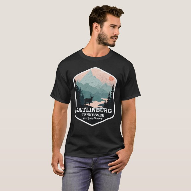 Great Smoky Mountains Tennessee Deer Forest Nature T-Shirt (Front Full)
