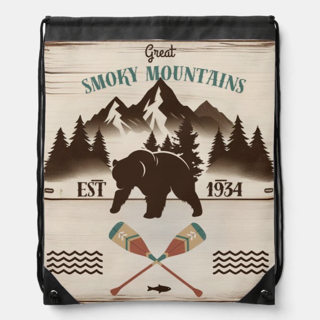 Great Smoky Mountains, TN bear Drawstring Bag (Front)