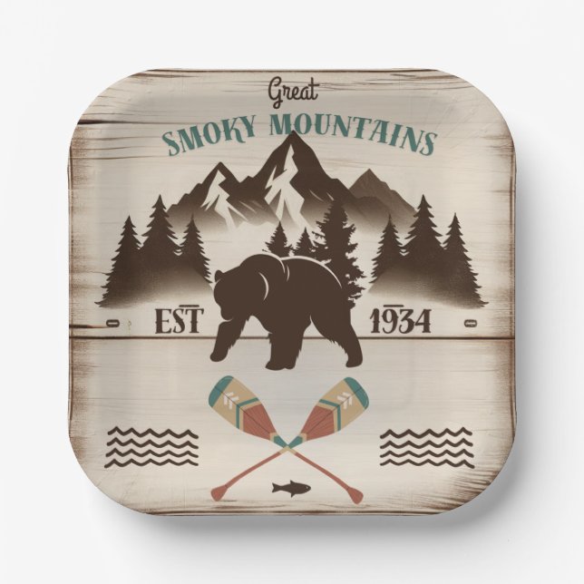 Great Smoky Mountains, TN bear Paper Plates (Front)