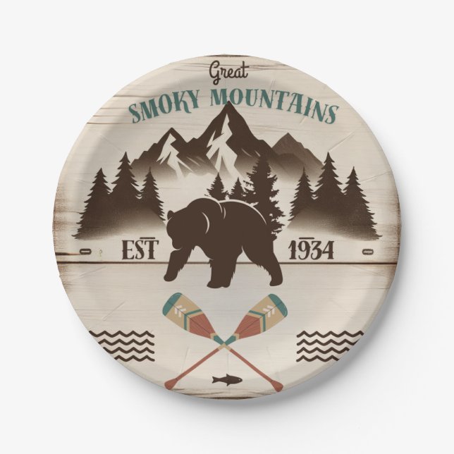 Great Smoky Mountains, TN bear Paper Plates (Front)