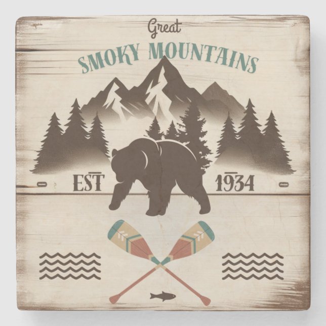 Great Smoky Mountains, TN bear Stone Coaster (Front)