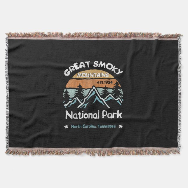 Great Smoky Mountains US National Park Camping Throw Blanket (Front)