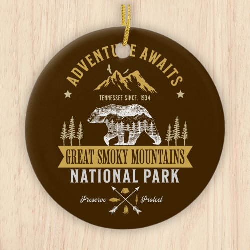 Great Smoky Mountains Vintage Forest Landscape Ceramic Ornament