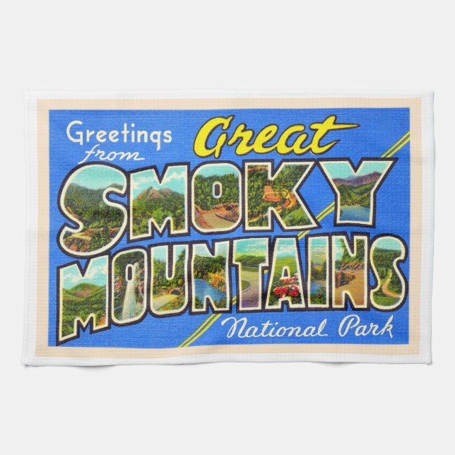 Great Smoky Mountains Vintage Postcard Kitchen Towel (Horizontal)