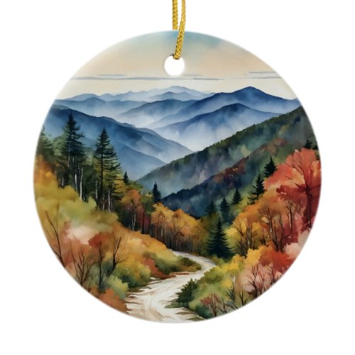 Great Smoky Mountains Watercolor Ceramic Ornament