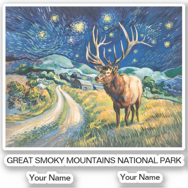 Great Smoky Mountains Wildlife Elk Retro Van Gogh Sticker (Front)