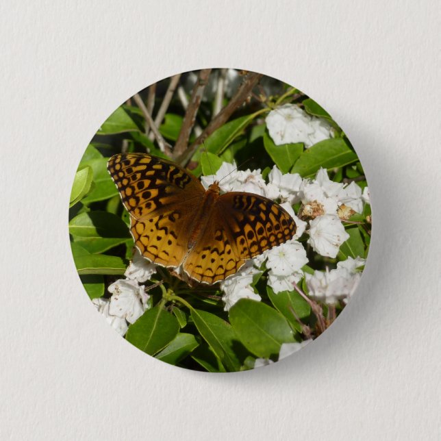 Great Spangled Fritillary on Mountain Laurel Button (Front)