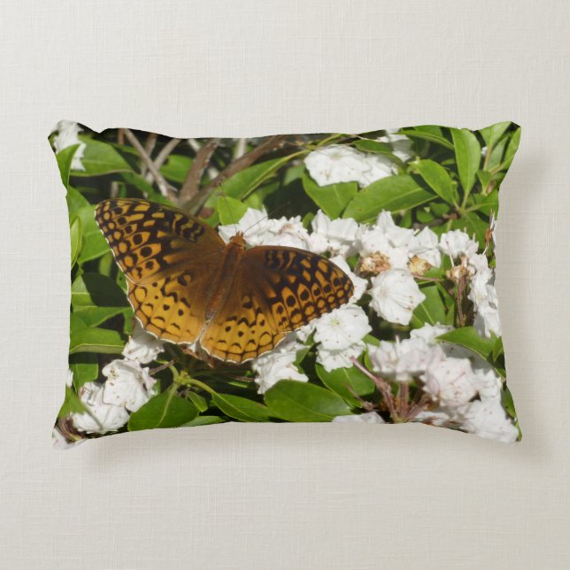 Great Spangled Fritillary on Mountain Laurel Decorative Pillow (Front)